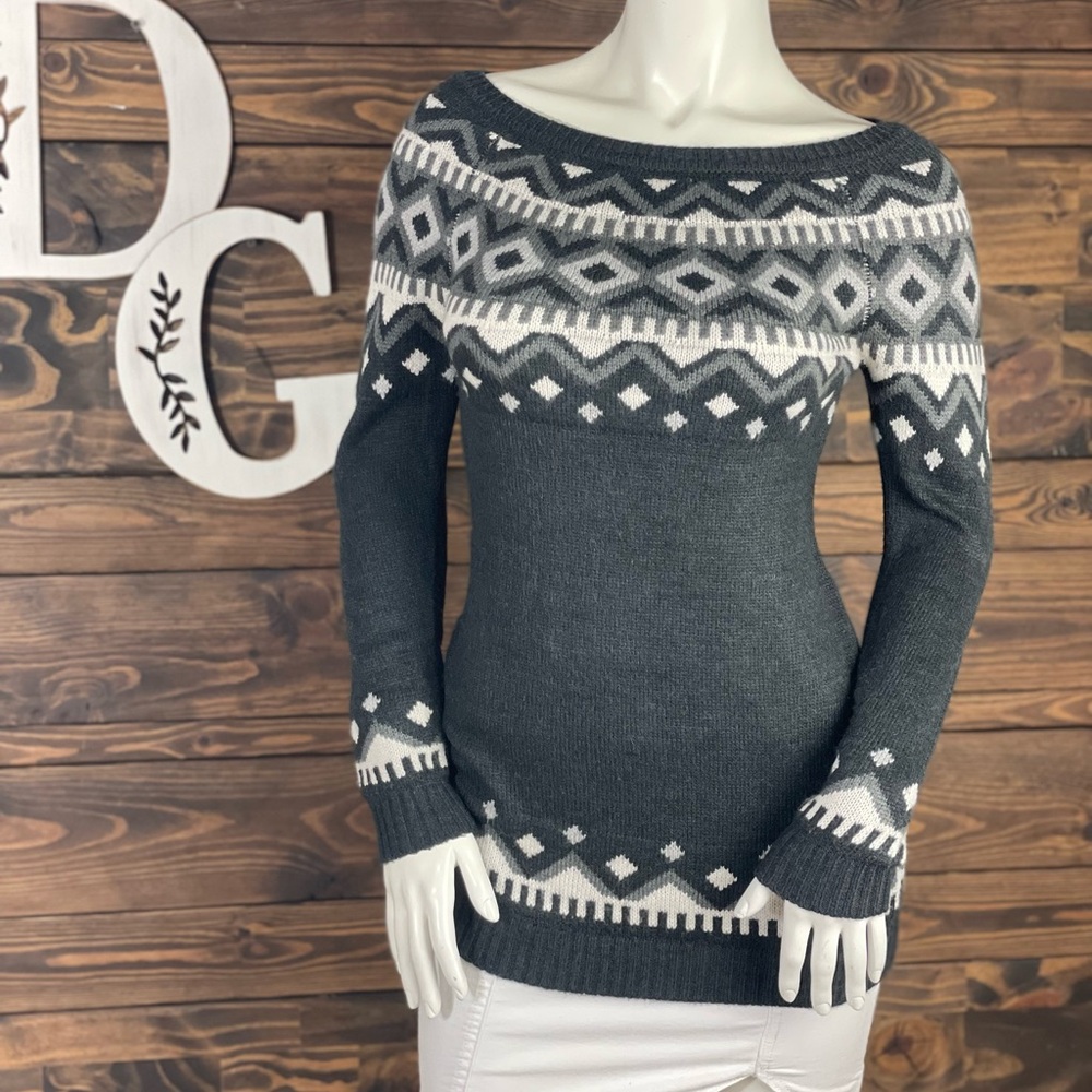 Garage | Wide Scoop Neckline Nordic‎ Pattern Tunic Sweater Long Sleeve